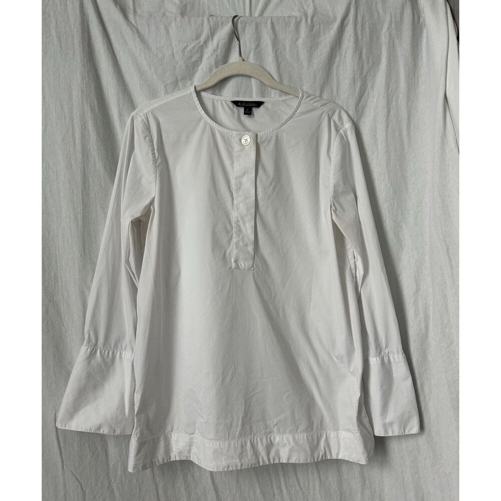 Brooks Brothers White Long Sleeve Tunic Top Size 8 Cotton Blend Button